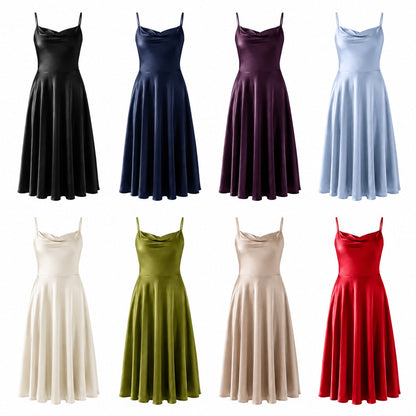 Summer Special Sale❤️Shapewear Strappy Cowl Neck Fit & Flare Midi Dress With Built-in Bra