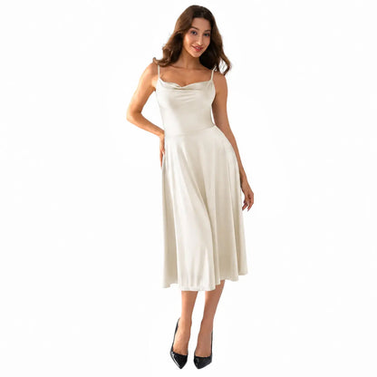 Summer Special Sale❤️Shapewear Strappy Cowl Neck Fit & Flare Midi Dress With Built-in Bra