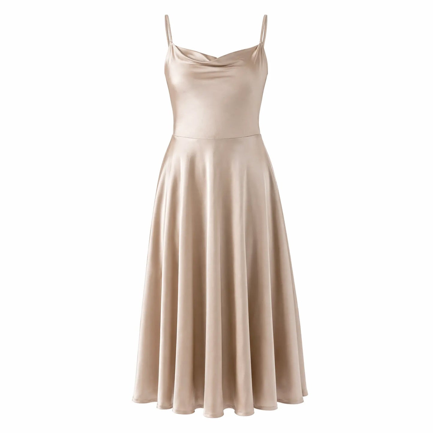 Summer Special Sale❤️Shapewear Strappy Cowl Neck Fit & Flare Midi Dress With Built-in Bra