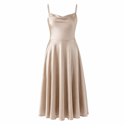 Summer Special Sale❤️Shapewear Strappy Cowl Neck Fit & Flare Midi Dress With Built-in Bra