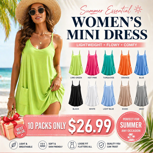 Summer Special Sale❤️Women's Built-in Bra Summer Sleeveless Mini Dress V Neck Spaghetti